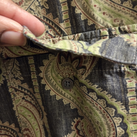 Men's Calvin Klein Shirt Large Green Long Sleeve Paisley Button Up Casual - Picture 6 of 14